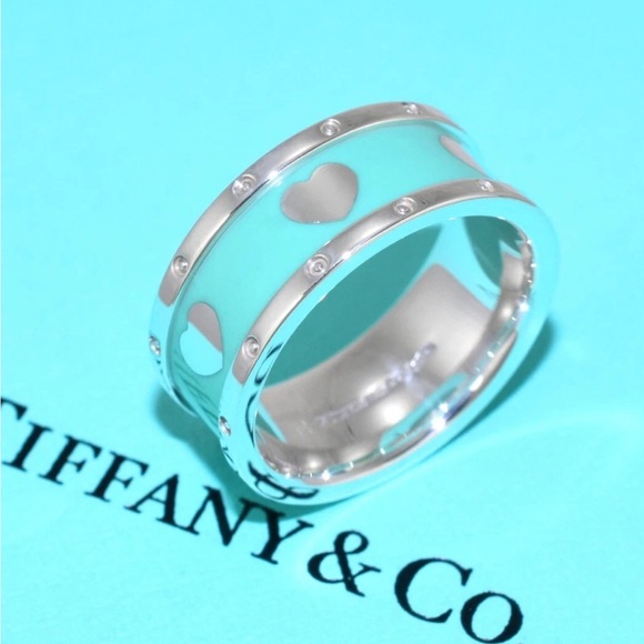 🍀WAS $510: Tiffany & Co. Blue Enamel & AG925 Silver Heart Ring NWOT - Picture 7 of 11
